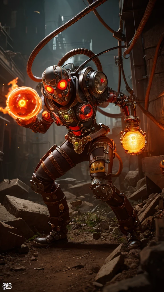 3D rendering, toy, steampunk style, tarantula, skull, countless poisonous snakes wriggling around the head, translucent, four glowing red eyes, monster, powered suit, villain cyborg, invader, toxic substance, full body image, digital image.