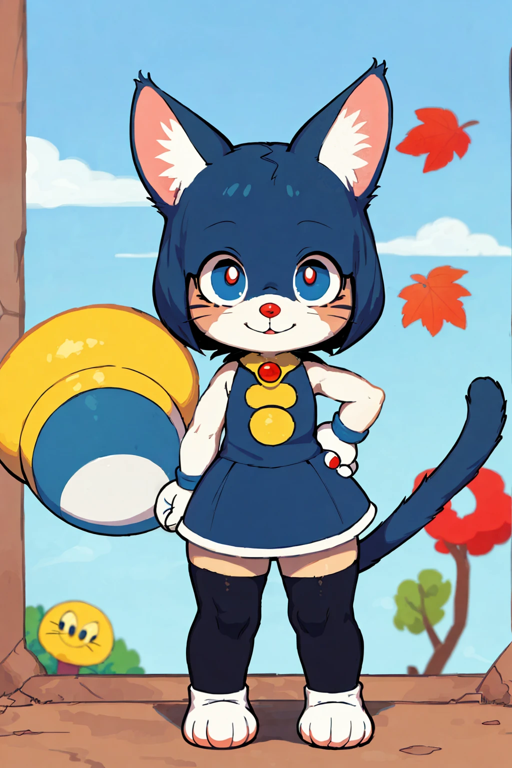 a cat warrior character, cat ears, furry, (full body:1.2) , chibi, advanced digital chibi art, g liulian art style, maplestory mouse, bian lian, chibi art, league of legends art style, character art of maple story, ((view at the viewer)), (((inspired by doraemon)))