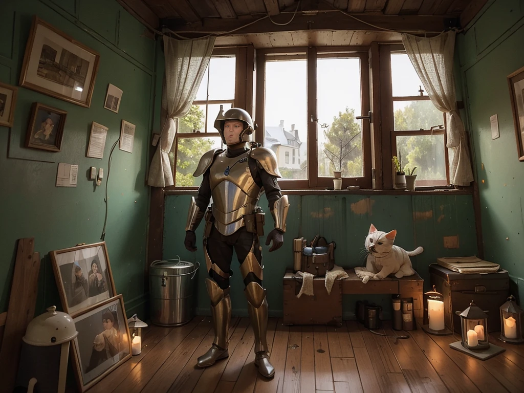 Mainly adopt，There are soldiers in armor，Standing by the wall with windows， torch