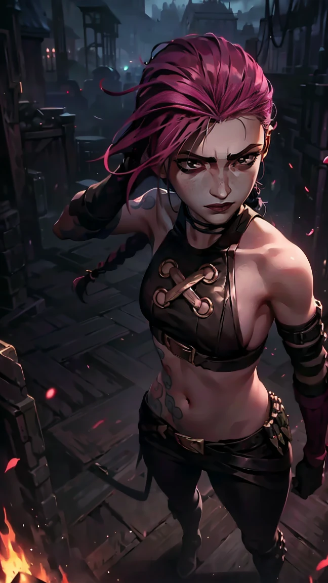 (masterpiece, Best quality), 1 girl, portrait, very sexy, crazy look, smile, crying, pink tears, tears on the cheeks, tears from eyes, full length (full body 1.1.), очень feminine, fighting stance, battle, fire, explosions, burning city, Beautiful waist, gloomy composition, flame, fire, Flash, very beautiful, feminine, long hair, hair braided in long braids, very sexy, tight leather pants, emphasis on the eyes, emphasis on the face, Beautiful face, Hands, Hair, Haired ponytail, red purple eyes, Джинкс crying, Blue cloud tattoo, (masterpiece, Best quality), Side lighting, beautiful detailed eyes, crazy face), (Best quality), (masterpiece), magic photography, Spectacular lighting, Photorealism, ultra detailed, интимная portraitная композиция, 1. 4,8 k UHD, aesthetic, Cd., A high resolution, 8 k, better lighting, Best shade, Ultra-HD, A high resolution, sharp focus, Complex background, Cinematic lighting, ((Landscape view)), 4K block, (better lighting), ((Cinematic lighting)),