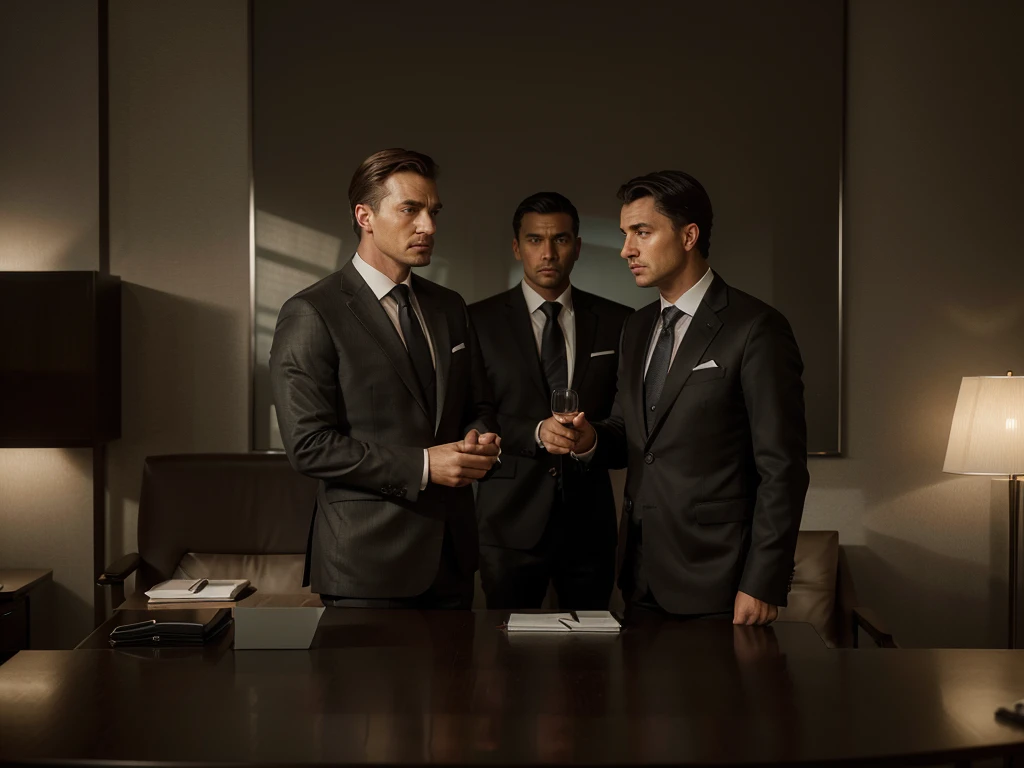 a businessman meeting, formal business attire, professional environment, negotiation, corporate office, detailed facial features, high quality, photorealistic, 8k, detailed lighting, cinematic composition, dramatic lighting, muted color palette, elegant ambiance, corporate boardroom, negotiating contract, intense discussion, thoughtful expressions, subtle gestures, serious mood, hyper detailed, masterpiece