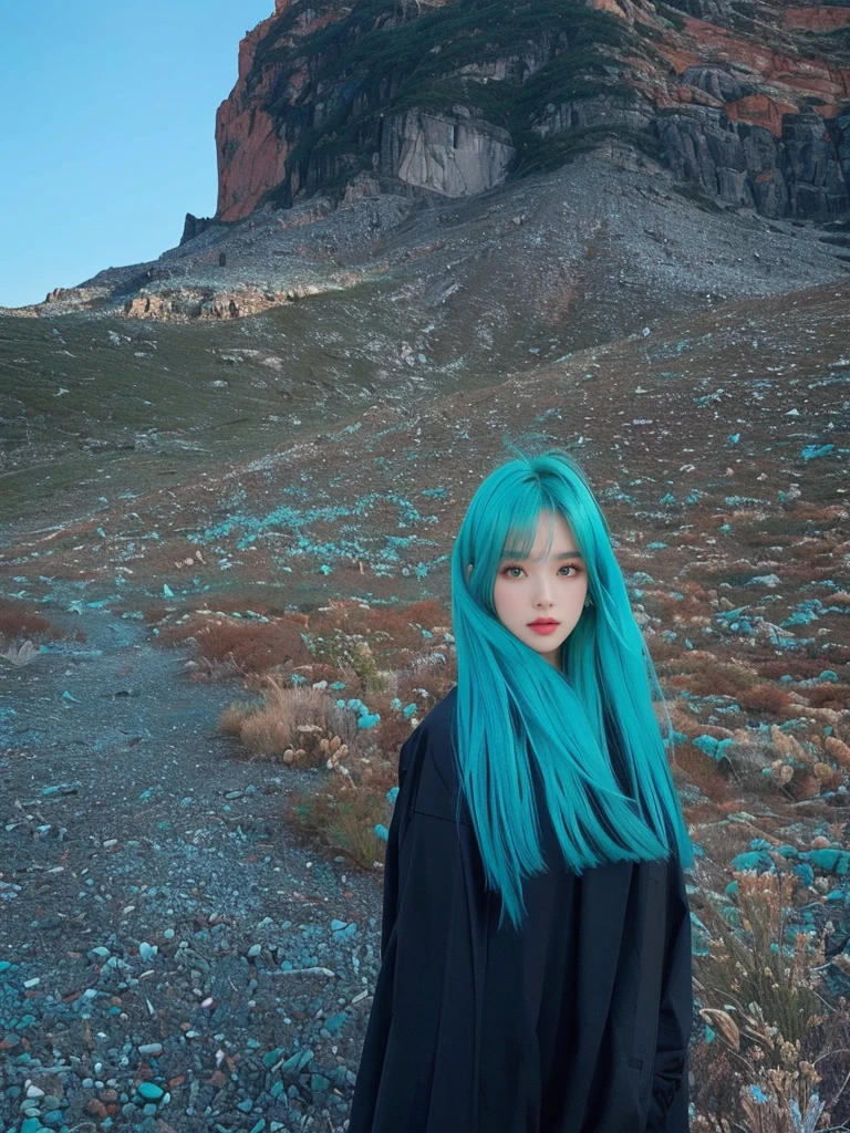 8K high quality，1 woman，Turquoise green hair：1.5