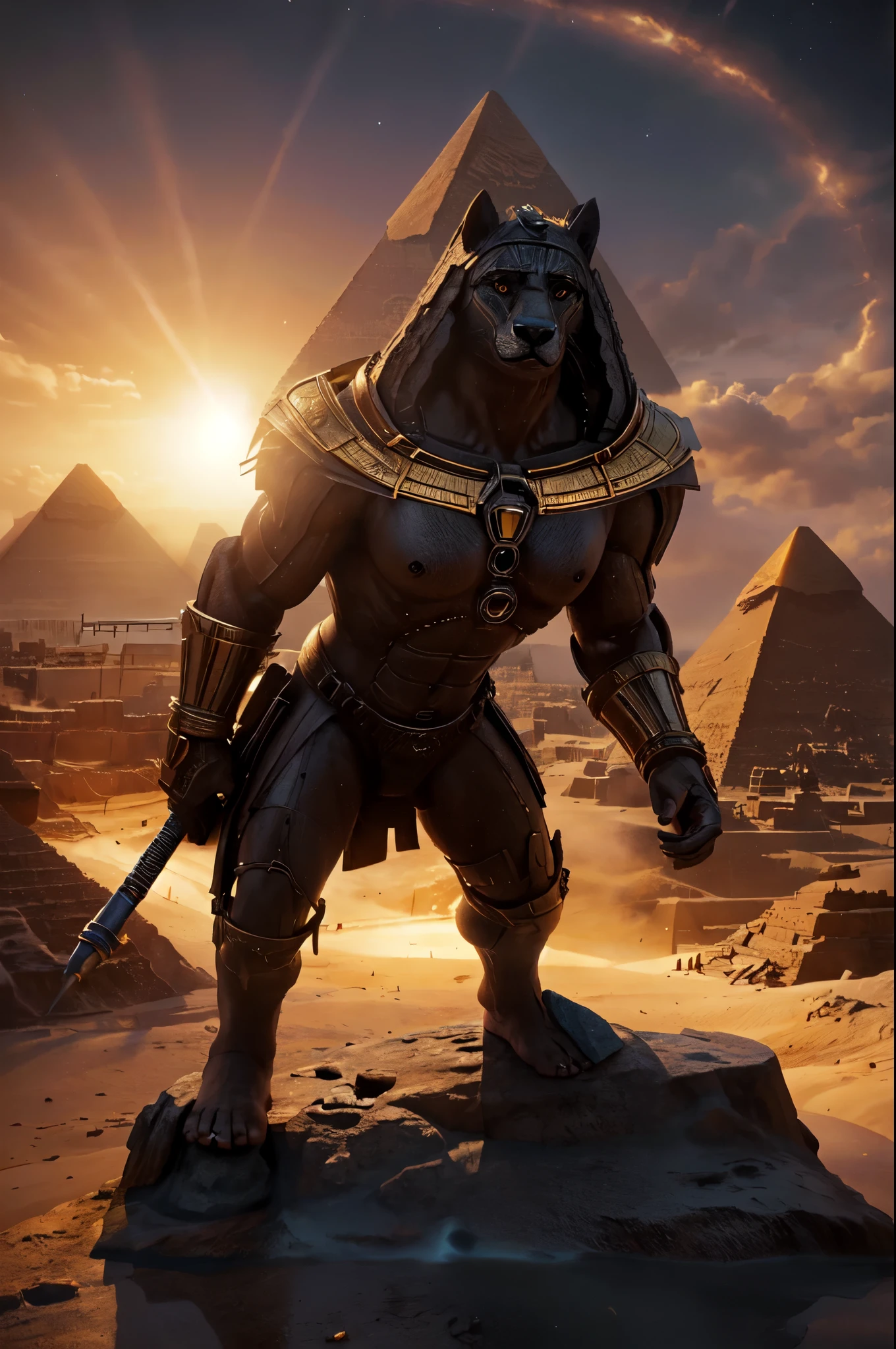 (((Barefoot furry character, full body, cinematic setting, furry male, plantigrade)))

See the earth at the peak of it's glory -
Days that are long gone.
The greatest empire of the ancient times
Behold the light so bright it blinds your eyes!
((Atlantis!))
Ancestor of Mankind
Those who have united
The earth under One Name
See the greatest city stand
In Anabiosis
What has once ruled all the world -
Mighty Poseidonis!
The great ((pyramids)) in place
Shelter us from danger,
We send ships to distant worlds,
Fearing not their anger.

BREAK, ((science-fiction scenery)), ((hitech civilization)), intricate details, highly detailed, extreme detail, octane render, fine art, best quality, highres, (detailed face:1.5), ((full_body)), respecting golden ratio, UHD, (((perfect hands))), low light
