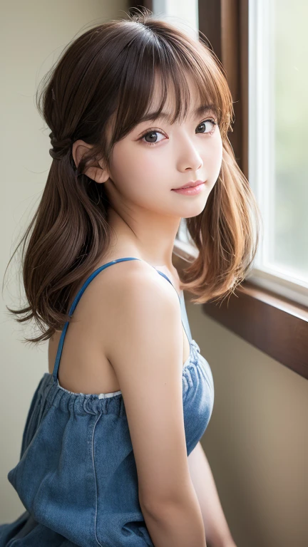 masterpiece:1.3), (8K, Realistic, RAW Photos, Best image quality: 1.4), Japanese Girls、(Random Hairstyles:1.2)、Baby Face、Highly detailed face、Attention to detail、double eyelid、Beautiful woman:1.4、Light brown hair、Highest quality、masterpiece、Ultra-high resolution、(Realistic:1.4)、Professional lighting and attention to detail make you smile、Loose、thin、short hair、Deadly position、whole body、one piece