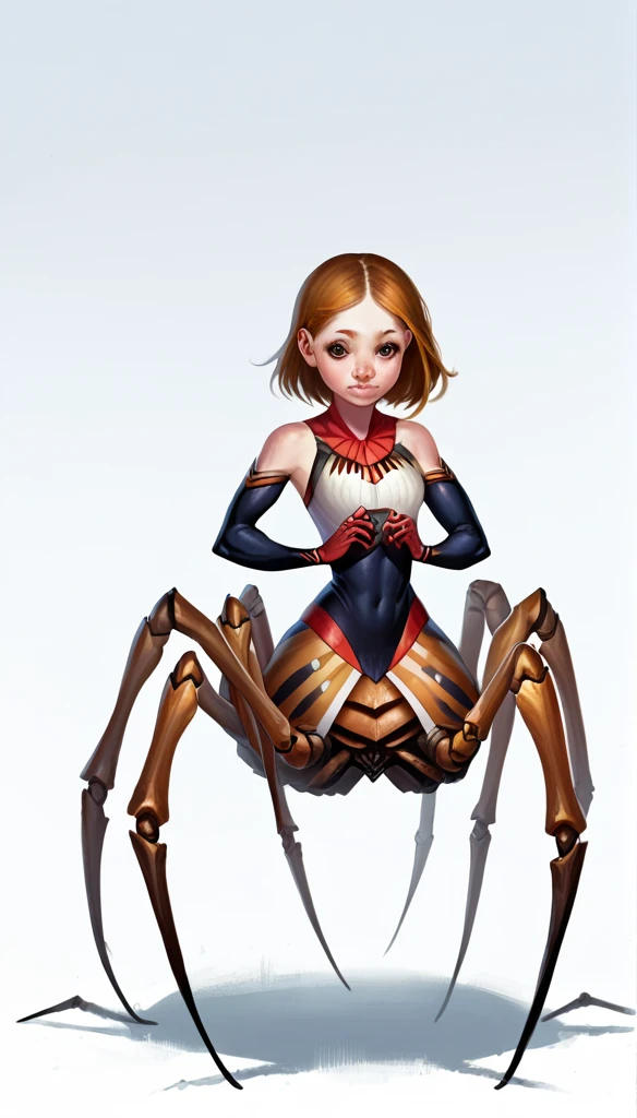 score_9, score_8_up, score_7_up, (clear simple background, white background, papyrus background),
((4r4chn1d), spider girl, _young, anthro, (arachne), spider body, taur), solo, (female), (fullbody, curvey bode, cute face, focus), beautiful, (dressed)