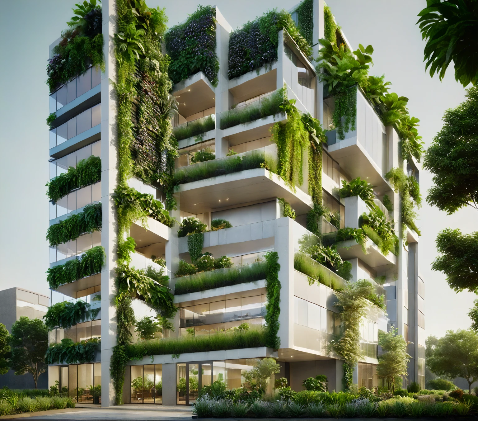 rendering of a modern building with a lot of windows and a lot of plants, realistic building, office building, precise architectural rendering, architectural 3 d render, architectural rendering, architectural visualization, professional render, render in vray, oktane render, very realistic render, architectural render, v-ray render, v - ray render, digital rendering, realistic render, vray render