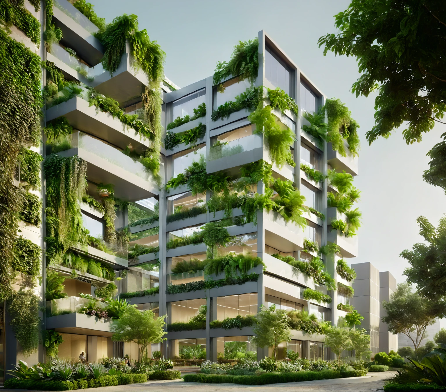 rendering of a modern building with a lot of windows and a lot of plants, realistic building, office building, precise architectural rendering, architectural 3 d render, architectural rendering, architectural visualization, professional render, render in vray, oktane render, very realistic render, architectural render, v-ray render, v - ray render, digital rendering, realistic render, vray render