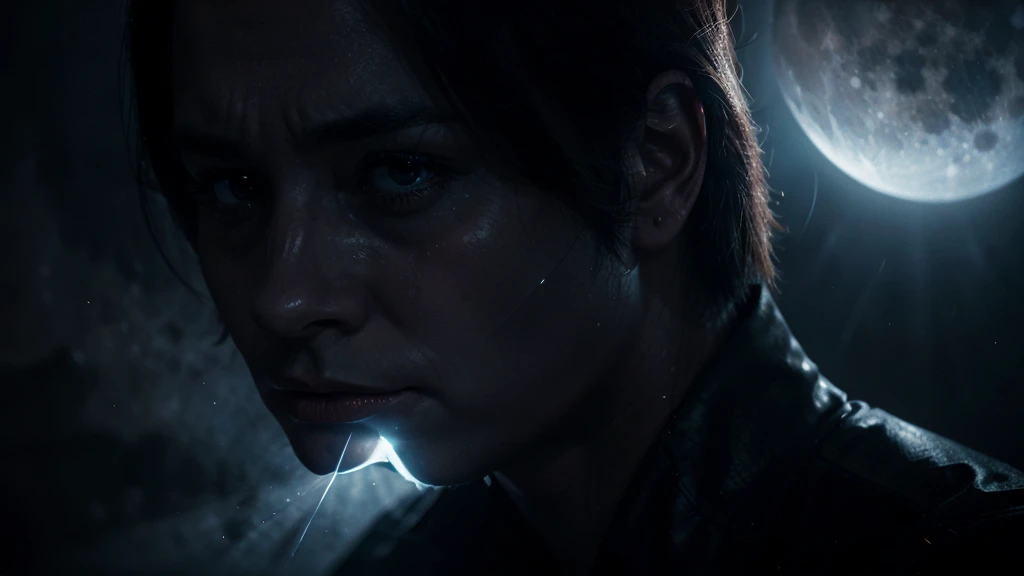 crying batman on the moon, Cinematic lighting, dramatic shadows, Atmospheric, gloomily, Melancholic, photorealistic, high detail, intricate, dramatic composition, beautiful colors, deep blue tones, glowing moon, Detailed facial features, clear textures, hyperrealistic, digital art award, masterpiece