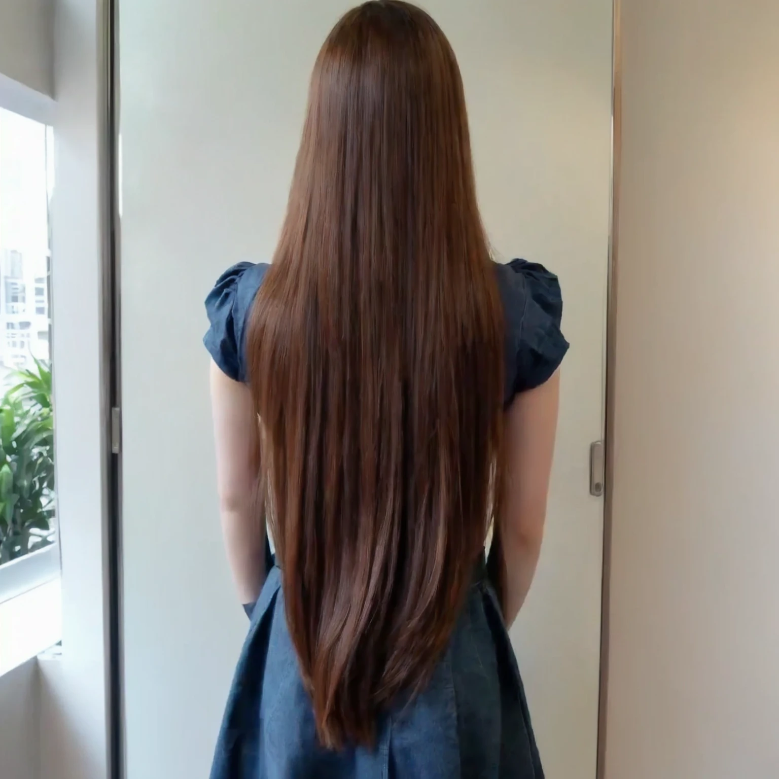 Realistic photos、きれいなhair、Beautiful Long Hair、arafed woman with long brown hair standing in front of a window, waist long hair, extremely long hair, red waist-long hair, long hair centred, very long hair, long hair straight down, her hair is long and straight, long haircut, pretty long hair, with long hair, extra long hair, long brown hair, hair : long brown, full hair