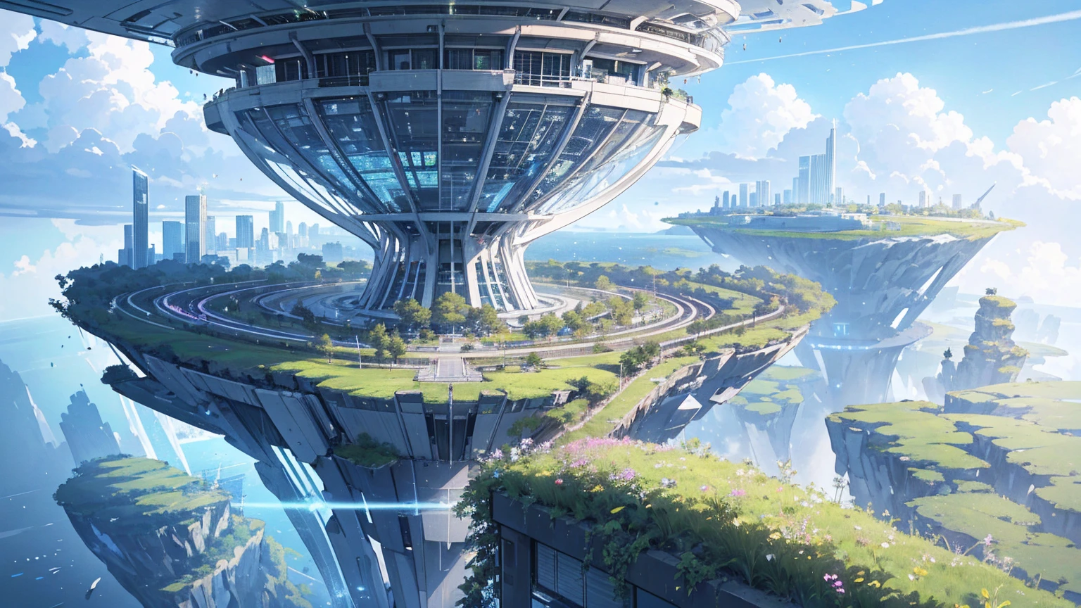 (Best quality,4K,8K,A high resolution,Masterpiece:1.2),Ultra-detailed,(Realistic,Photorealistic,photo-realistic:1.37),Futuristic floating city,Futuristic technology,Huge urban high-tech tablet platform,Airship,Floating in the sky,Futuristic city,Small airships around,High-tech hemispherical platform,Colorful lights,Advanced architecture,modernn architecture,skyscrapper,Access the cloud,Scenic beauty,view over city,Impressive design,Blend seamlessly with nature,energetic and vibrant atmosphere,Futuristic transportation system,Parking is suspended,Transparent path,Lush greenery,Sky gardens,cascading waterfalls,Magnificent skyline,reflections on the water,Sparkling river,Architectural innovation,futuristic skyscrapers,Transparent dome,The shape of the building is unusual,Elevated walkway,Impressive skyline,Glowing lights,Futuristic technology,Minimalist design,Scenic spots,Panoramic view,Cloud Piercing Tower,Vibrant colors,epic sunrise,epic sunset,Dazzling light display,magical ambiance,The future city,Urban Utopia,LuxuryLifestyle,Innovative energy,sustainable development,Smart city technology,Advanced infrastructure,Tranquil atmosphere,Nature and technology live in harmony,Awesome cityscape,Unprecedented urban planning,Architecture connects seamlessly with nature,High-tech metropolis,A cutting-edge engineering marvel,The future of urban living,Visionary architectural concept,Energy-efficient buildings,Harmony with the environment,A city floating above the clouds,Utopian dreams become reality,The possibilities are endless,State-of-the-art transportation network,Green energy integration,Innovative materials,Impressive holographic display,Advanced communication system,Breathtaking aerial view,Quiet and peaceful environment,Modernist aesthetics,Ethereal beauty
