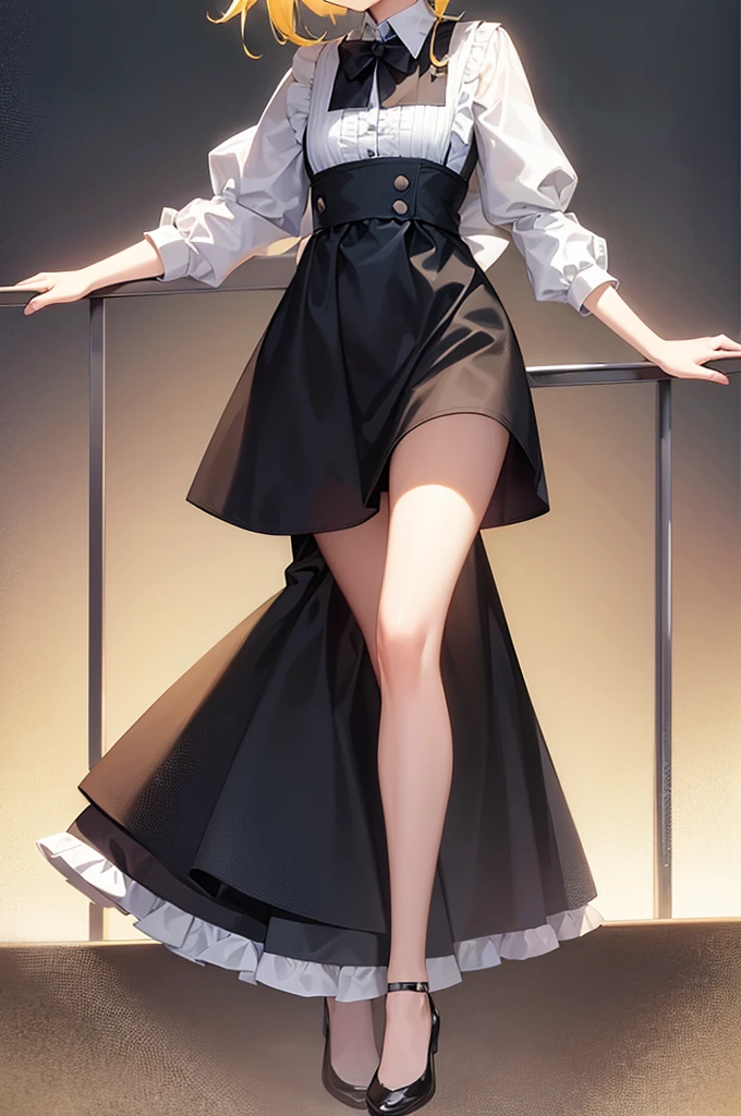((Maid)),Frills,Cute little ,Tiny ,Small girl,,Childish face, Very fine clean face,Top quality,Straight Hair,Yellow hair,(Dark Room), Subtle light, Natural light,Soft lighting,Light from directly behind,(Open your hands), (Are standing),Front view,Black background