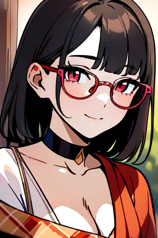 (iu:0.8),cleavage, RAW, Best quality, high resolution, Masterpiece: 1.3, Beautiful glasses hijabi scottish girl wearing rustic saree, Masterpiece, Soft smile, choker