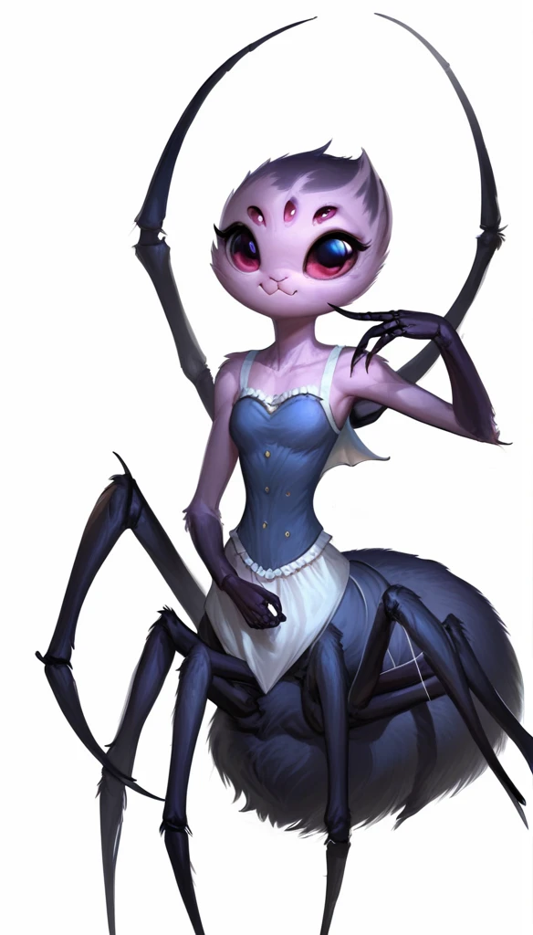 score_9_up, (clear simple background, white background, papyrus background), upper body, different views, 1girl,
 (4r4chn1d, spider girl, _young, anthro, (arachne), spider body, taur), solo, (female), (fullbody, curvey bode, cute face, focus), beautiful, (dressed)