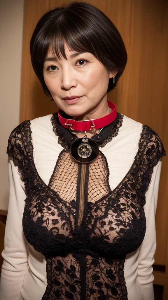 Fractal Art, gravure, look forward to, ((Wearing a dog collar)), slave, Flashy makeup, From the chest up, masterpiece, Highest quality, Very detailed, Realistic, Very detailed肌, Perfect Anatomy, (1 Japanese Mature), (alone), 120 years old, Big Breasts, Mature female politician, Glamour, sexy, Chromo White Skin, View your audience,