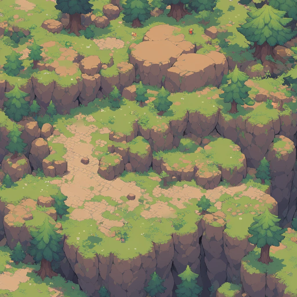 retro video game style,pixelated, vibrant pastel colors,8-bit characters,blocky shapes,sharp lines,detailed shading,classic gaming vibe,nostalgic atmosphere,classic arcade games,masterpiece:1.2,ultra-detailed,illustration style, 2d texture, stone texture, 4 k seamless mud texture, video game texture, dirt texture, tileset, game tiles, grass, 3/4th perspective trees, 3/4th perspective tileable rock texture, 3/4th perspective tileable cliff formations, tileable trees, topdown view, game texture, game art, tileable texture, very detailed cliff texture, intricate stones, top down view, 3/4th perspective