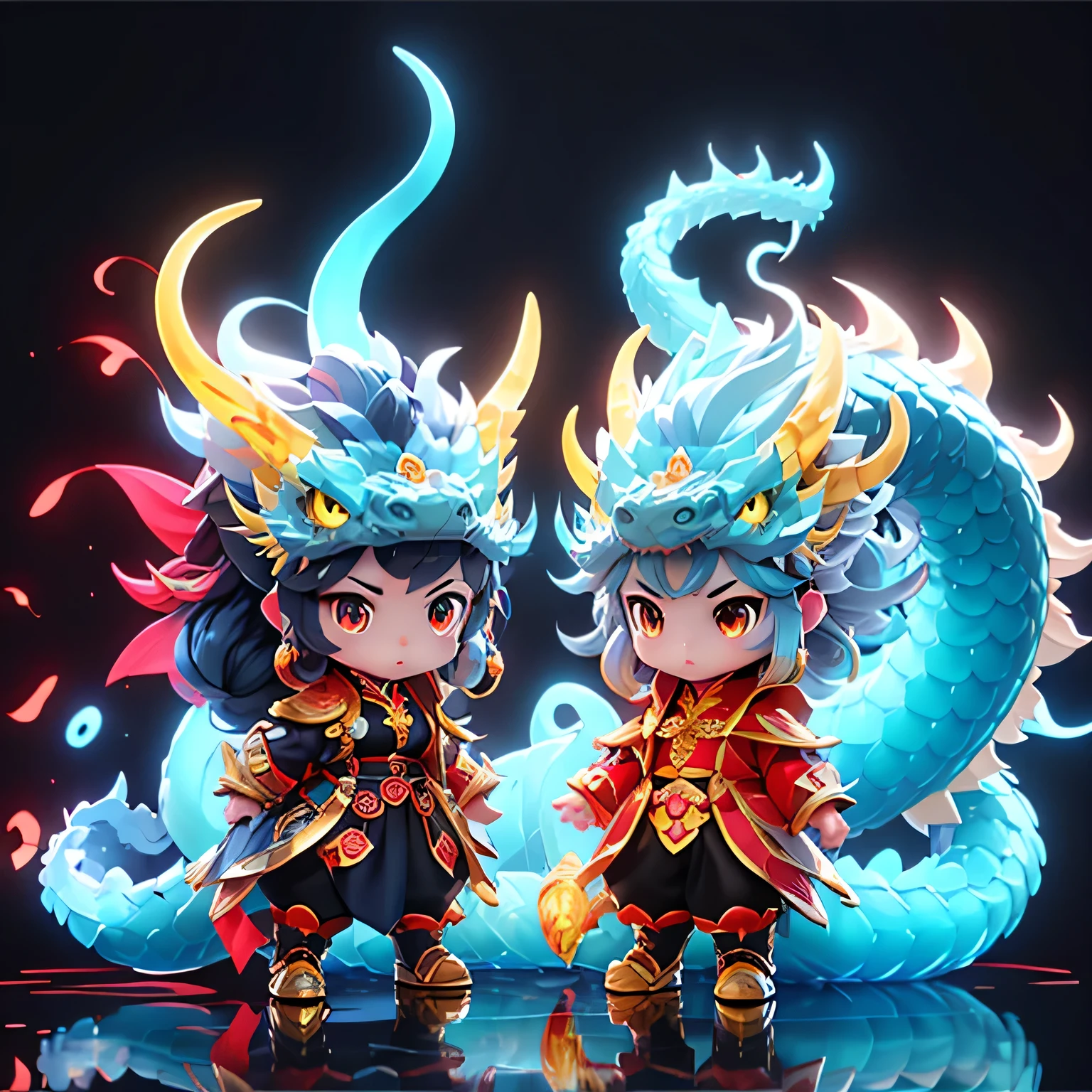masterpiece,best quality,Blue Crystal Flash Dragon,Kavasi style,Shining eyes,(:1.2),(:1.2),Blue hair,Yellow eyes, (Blue and red silk jacket),High Ponytail,White collar shirt,Flowering,Hair Flip,Flowing hair,frown,Black skirt,Red bow tie,(Solitary),Snakehead