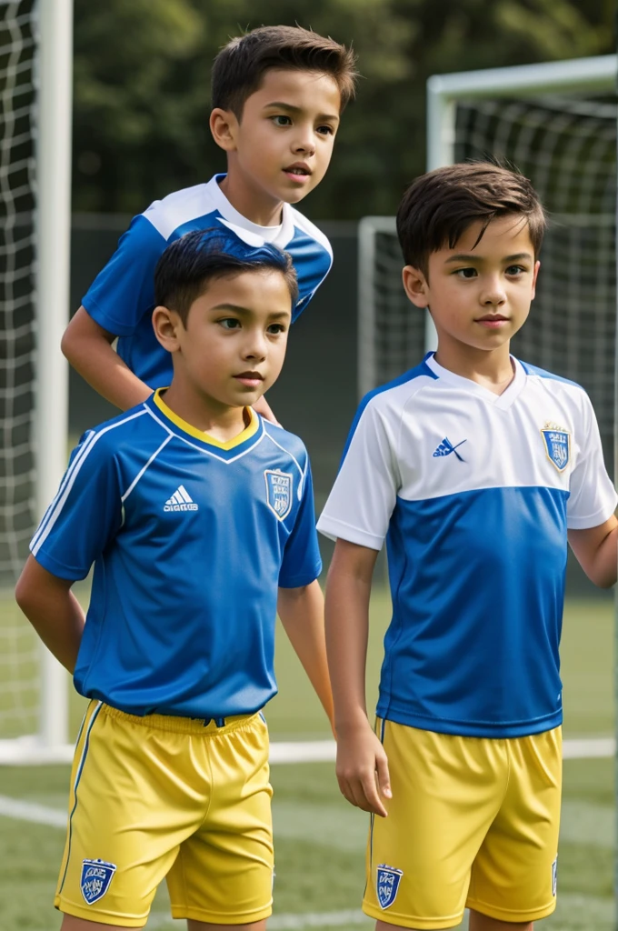Soccer uniform: blue T-shirt,White,yellow