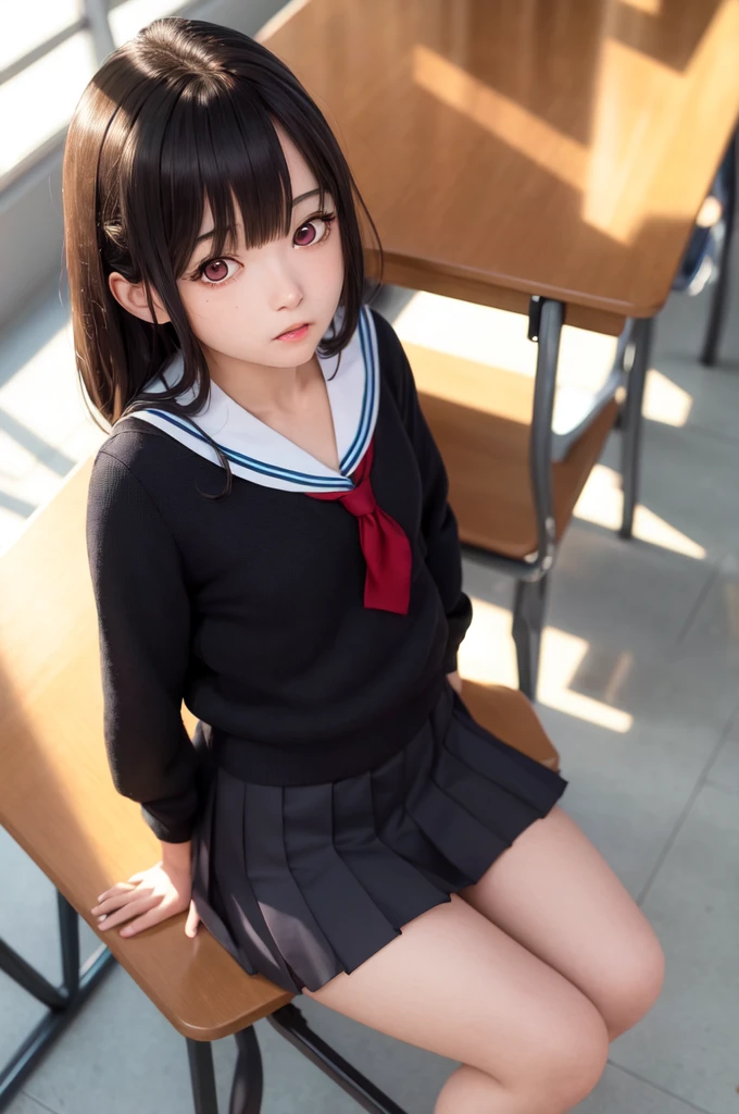 masterpiece, best quality, ultra-detailed, illustration, colorful, falt color, depth of field, lens flare,
1girl, anime, sitting, black hair, looking at viewer,school, classroom, pleated miniskirt , school uniform, serafuku, black pantyhose, detailed skin texture, detailed cloth texture, beautiful detailed face,