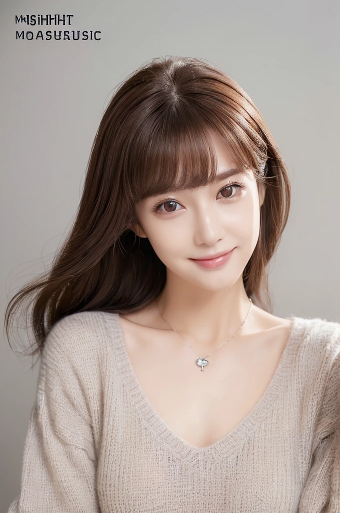 ((Highest quality、、masterpiece:1.5))、((Highlight the face:1.6))、(((One Girl)))、(((Brown hair short)))、((Slender body))、White skin、big gray eyes、Double、smile、V-neck sweater、necklace、(Detailed facial depiction)、(realistic hair texture)、(High definition skin texture)、(Backwards pose)
