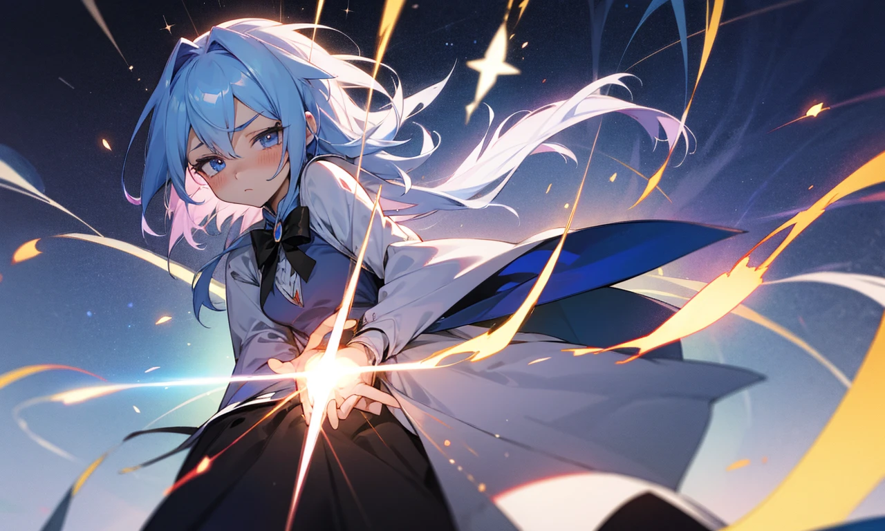 Magician girl sad expression hurt by meteor vortex magic