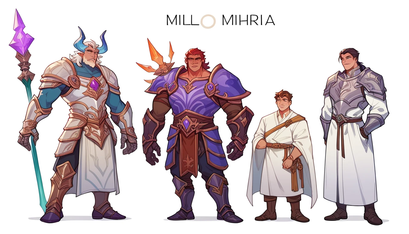 man, fantasy, 3 types, concept art, paladin armor, mithril armor, 3 types шлема, long white robe
