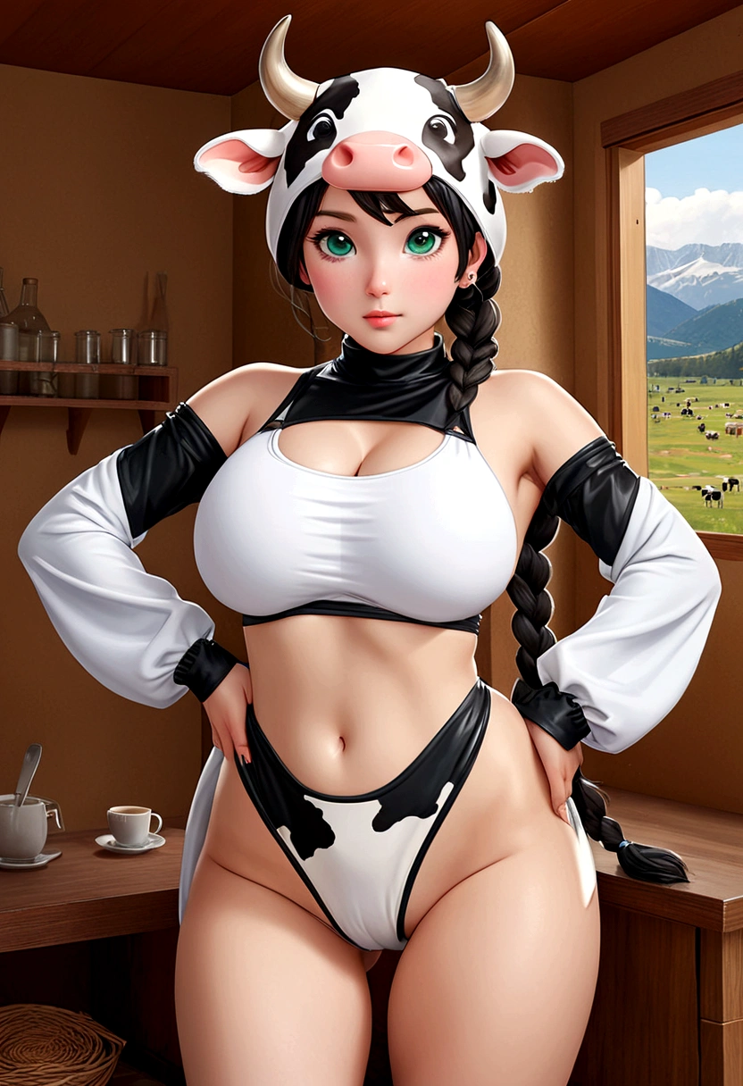 young 9-year-old daughter of severus snape,((highest quality)),(ultra high resolution),(Super detailed),(detailed description),((best CG)),(best work of art) ,black hair、radiant green eyes , 1 cute girl,cute short dark hair,(black hair),((big round eyes)),(huge breast:1.4),nice huge breast,(((cum in body))),(((cum in breast:1.3))),wet body,intricate details,intricate,,((happy)), 1girl,big ,big butt,thick legs,naughty face, (((aqua eyes:1.3))),intricate eyes,beautiful detailed eyes,symmetrical eyes,((big round eyes)),(white hair),(((twins braids))),((((lustrous skin:1.5,tanned skin,bright skin:1.5,skin tanned,shiny skin,very shiny skin,shiny body)))),(spider lower abdomen,narrow waist:1.3,wide hip:1.3,bimbo body,inflated legs,thick thighs),(((detailed face))), ((sensual:1.5)),(cute,slutty,(erotic),(nsfw)), zettai ryouiki,tiny clothes,show skin,(wearing a cute cow costume:1.5,cow costume:1.5),((tiny thong with strips)),(large socks),(slave collar with bell),((cow print clothes:1.5)), (tender and careless pose:1.0),embarrassed,(centered,scale to fit dimensions,Rule of thirds), ((mountain)),scenery:1.25,((intricate scenery)),((mountain background)), (Glossy tribal ornaments),highres,sharp focus,(ultra detailed,extremely detailed),(photorealistic artwork:1.37),(extremely detailed CG unity 8k wallpaper),(((vibrant colors,vibrant theme))),(intricate),(masterpiece),(best quality),artistic photography,(photography taken by sldr),(intricate background),perfect rendered face,perfect face details,realistic face,photo realistic,((intricate detail)),(((realism))),
