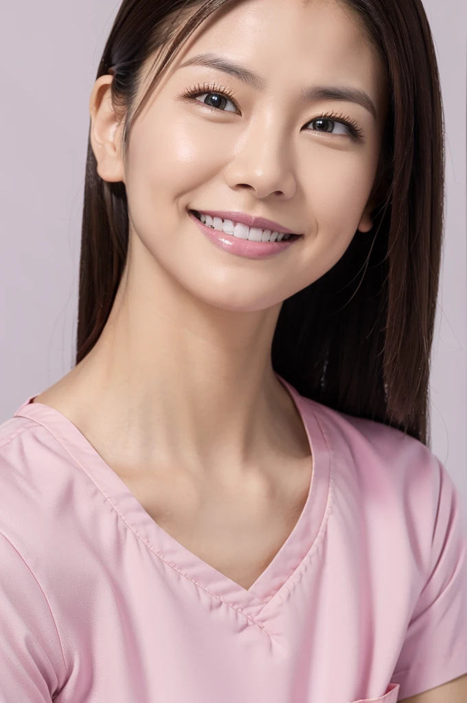 Dental hygienist wearing pink medical scrubs Pink Short Sleeve high resolution Highest quality Upper body close-up