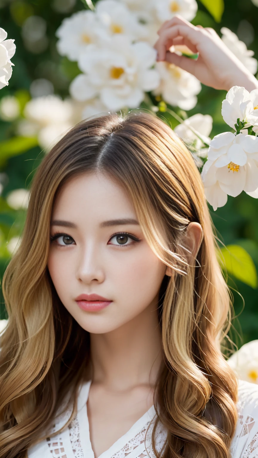 ((((blonde、Super long hair、とてもLong Hair、Wavy Hair、blonde、Look forward、Nordic)))))))、blonde、Tabletop, Highest quality, Photorealistic, In detail, High resolution, 8k wallpaper, Perfect dynamic composition, Beautiful attention to detail, Long Hair, Big ample breasts、24-years-old、(Droopy Eyes 1.4)、Adult Beauty、Japanese、Big Breasts