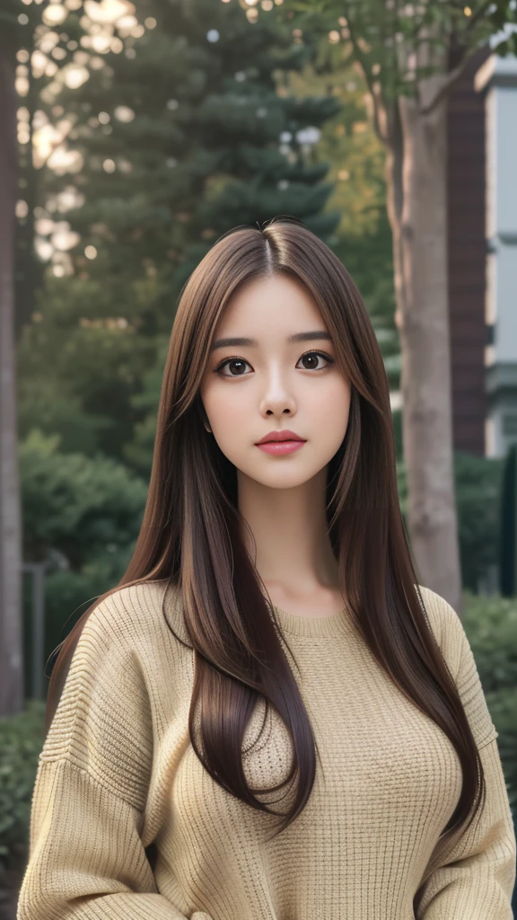 (masterpiece: 1.3), (8K, Realistic, RAW Photos, Highest quality: 1.4), (One girl), Beautiful Face, (Realistic Face), (Long Hair: 1.3), Beautiful hairstyle, Realistic eyes, Beautiful brown eyes, Beautiful details in the eyes, (Realistic Skin), Beautiful Skin, (sweater), Absurd, Charm, 超High resolution, Ultra-realistic, High resolution, Golden Ratio、Big Breasts