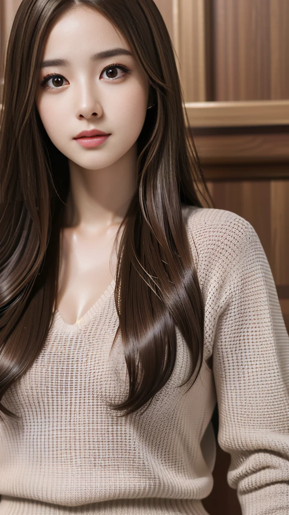 (masterpiece: 1.3), (8K, Realistic, RAW Photos, Highest quality: 1.4), (One girl), Beautiful Face, (Realistic Face), (Long Hair: 1.3), Beautiful hairstyle, Realistic eyes, Beautiful brown eyes, Beautiful details in the eyes, (Realistic Skin), Beautiful Skin, (sweater), Absurd, Charm, 超High resolution, Ultra-realistic, High resolution, Golden Ratio、Big Breasts