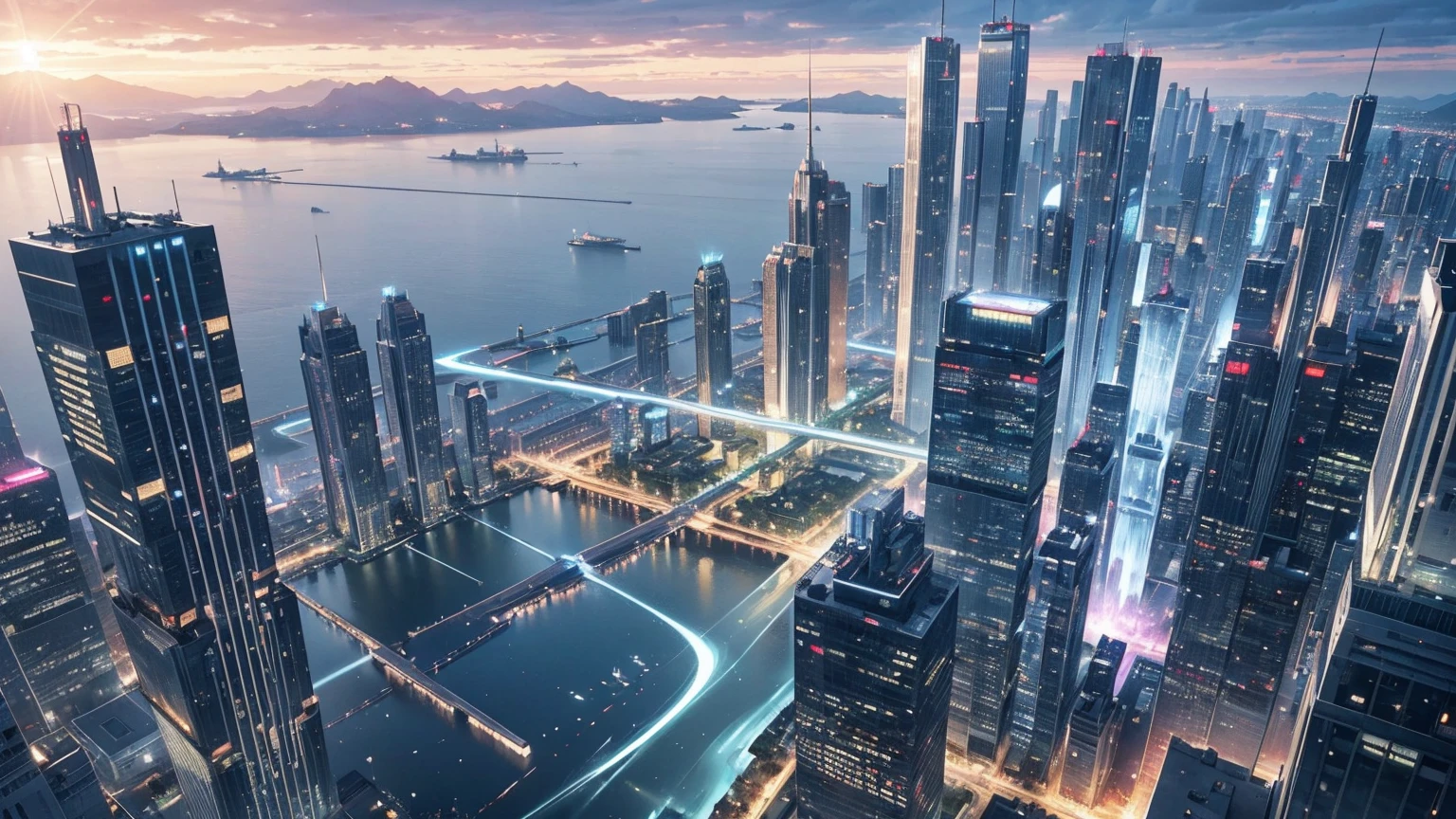 (Best quality,4K,8K,A high resolution,Masterpiece:1.2),Ultra-detailed,(Realistic,Photorealistic,photo-realistic:1.37),Futuristic floating city,Futuristic technology,Huge urban high-tech tablet platform,Airship,Floating in the sky,Futuristic city,Small airships around,High-tech hemispherical platform,Colorful lights,Advanced architecture,modernn architecture,skyscrapper,Access the cloud,Scenic beauty,view over city,Impressive design,Blend seamlessly with nature,energetic and vibrant atmosphere,Futuristic transportation system,Parking is suspended,Transparent path,Lush greenery,Sky gardens,cascading waterfalls,Magnificent skyline,reflections on the water,Sparkling river,Architectural innovation,futuristic skyscrapers,Transparent dome,The shape of the building is unusual,Elevated walkway,Impressive skyline,Glowing lights,Futuristic technology,Minimalist design,Scenic spots,Panoramic view,Cloud Piercing Tower,Vibrant colors,epic sunrise,epic sunset,Dazzling light display,magical ambiance,The future city,Urban Utopia,LuxuryLifestyle,Innovative energy,sustainable development,Smart city technology,Advanced infrastructure,Tranquil atmosphere,Nature and technology live in harmony,Awesome cityscape,Unprecedented urban planning,Architecture connects seamlessly with nature,High-tech metropolis,A cutting-edge engineering marvel,The future of urban living,Visionary architectural concept,Energy-efficient buildings,Harmony with the environment,A city floating above the clouds,Utopian dreams become reality,The possibilities are endless,State-of-the-art transportation network,Green energy integration,Innovative materials,Impressive holographic display,Advanced communication system,Breathtaking aerial view,Quiet and peaceful environment,Modernist aesthetics,Ethereal beauty