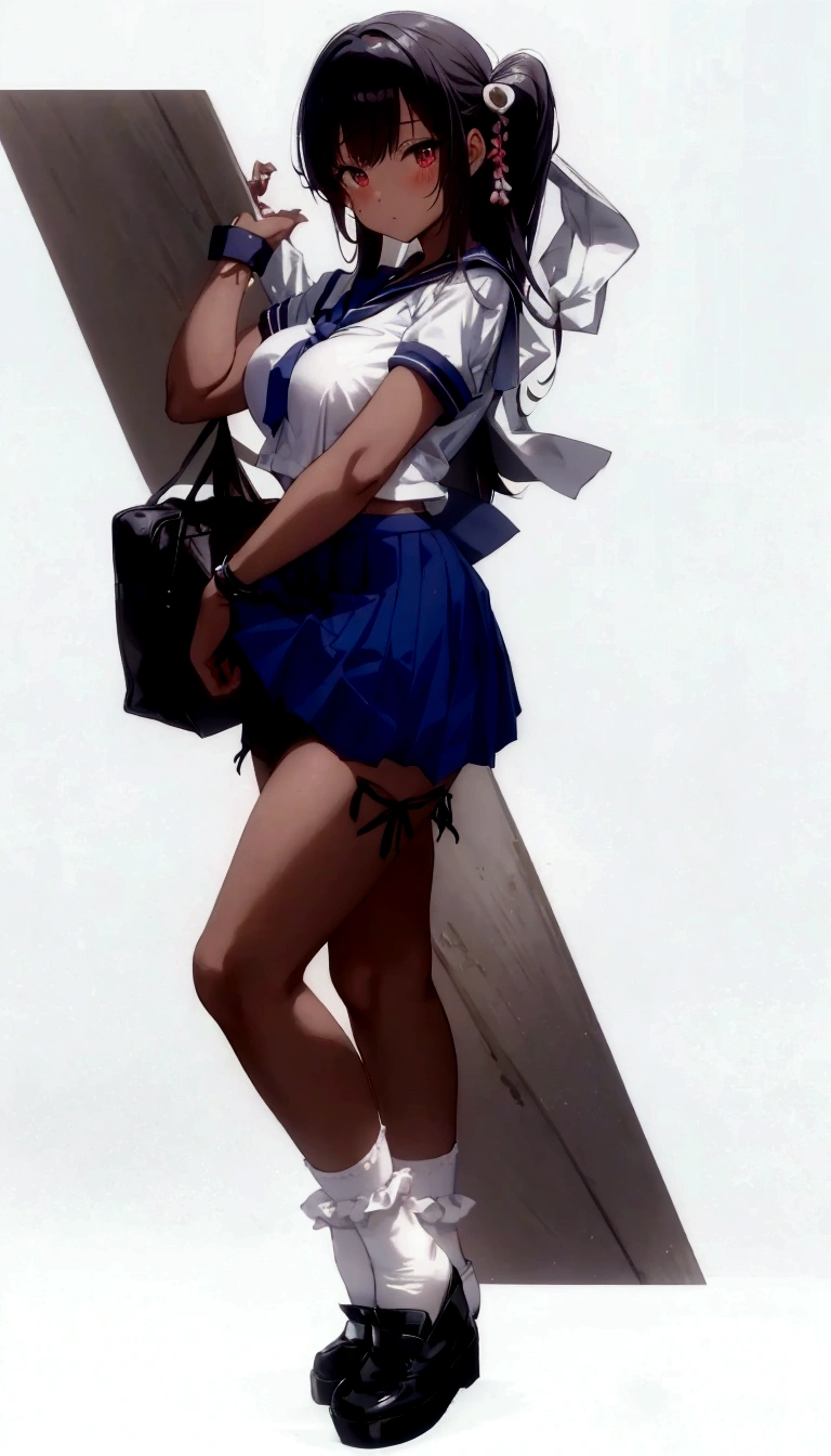 Afed woman in a short skirt and white shirt poses for a photo, seifuku, ikki tousen, mayuri shiina, Surreal , Knee socks and skirt, sakimichan, Ayaka Cosplay, Anime Girl Cosplay, Girl in uniform, Japanese girl , high school girl, Japanese 、Spread your legs、Black lace panties