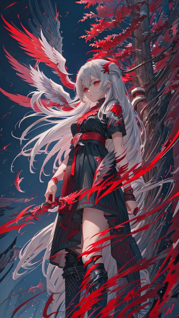 anime, anime girl, Gray Hair, Red eyes, Black Dress, Red wings, Red wings, Red wings, Red wings, Red wings, Red wings,, gothic maiden anime girl, anime style 4 k, blonde anime girl with long hair, anime fantasy artwork, anime girl with long hair, anime art wallpaper 4k, anime art wallpaper 4 k, demon anime girl
