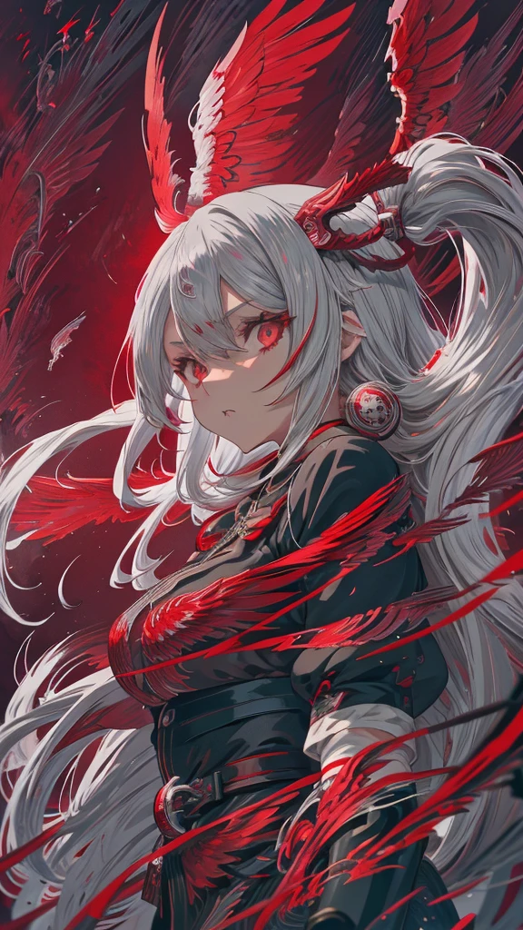 anime, anime girl, Gray Hair, Red eyes, Black Dress, Red wings, Red wings, Red wings, Red wings, Red wings, Red wings,, gothic maiden anime girl, anime style 4 k, blonde anime girl with long hair, anime fantasy artwork, anime girl with long hair, anime art wallpaper 4k, anime art wallpaper 4 k, demon anime girl