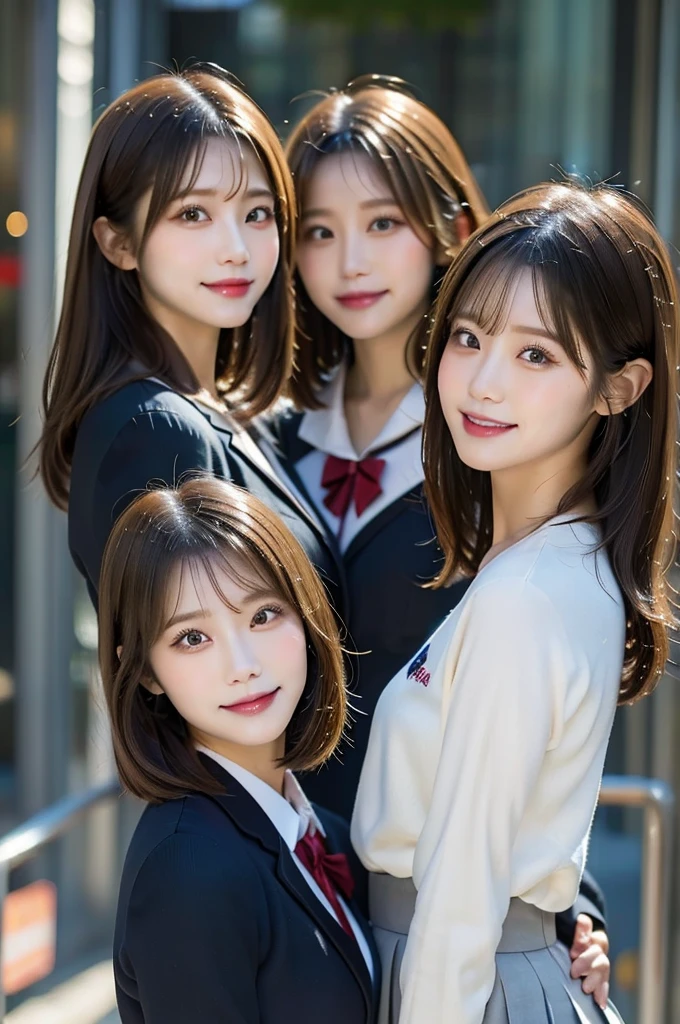 (8K、Raw photography、finely best quality、masterpiece:1.2)、ultra-detailliert、ultra res、(realisitic、Real Photographics:1.47)、(Hugging each other)Leaning closer、(Fantastic lighting)Hugging、电影灯光、de pele branca、Fair-skinned female proofreading、An ultra-high picture quality、Beautiful blue sky lighting、Beautiful female proofreading reflecting in light、amazing detailed、Beautiful girls in very detailed、Faces with different patterns、Different face patterns、Each hairstyle has its own characteristics、Farbe々Hairstyle、Farbe々Hair color、Circle of Angels、Having a conversation in a classroom at school、Brown hair shining in the light、One has a ponytail、、Modern cute high school girl、very detailed faces very detailed eyes、Very realistic skin、 extremely detailed fingers, highly detailed nose, highly detail mouth, perfect anatomia, Highly detailed sailor suit、highly detailed back ground,After school、Smiling school girls are gathered in the hallway of the school。They are hugging each other in uniform、Light from bright windows illuminates the classroom、The details of their hair and uniforms shine through.。, famous Japan idol, cute little, Realistic body, de pele branca, glistning skin, Slim body, Long straight hair, (Blunt bangs:1.2), two young women in school uniforms hugging each other in a hallway, two japanese schoolgirls posing, nixeu and sakimichan, TWICE, Seifuku, sakimichan, JK Uniform, wearing japanese school uniform, promo still, Larisa Manobal, Japan school uniform, japanese girl school uniform, alena aenami and lilia alvarado