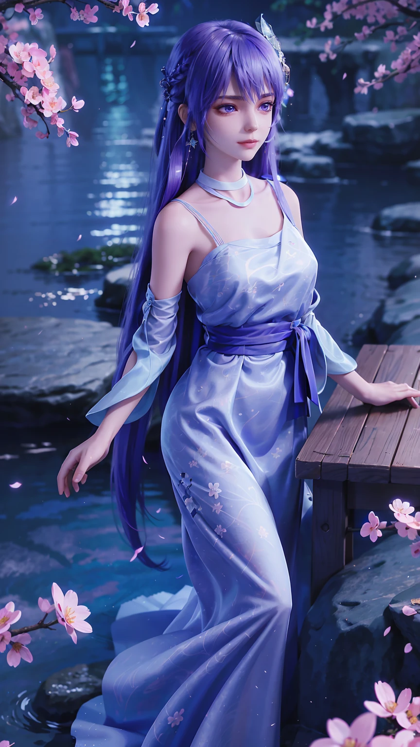 (Logo、masterpiece、8K、On the table、RAW photos、wonderful、最high quality、Photorealistic and hVery detailed CG integrated 8K wallpaper、high quality、Very detailed、Narrative Poems、Particle Effects、dynamic effect)、fantasy、 (1 beautiful woman、Pretty Face、serious、Beautiful and delicate eyes、Beautiful skin、Woman dancing gracefully:1.4)、头发在wind中飘舞、hair jump、camisole、Silver earrings、night、wind、snow and 霜、Very cold winter day、Bathtub side、wonderful scenery、美丽的自然wind光、night sky、wind、Cherry blossoms、Cherry blossomsの花びらが舞っている、Fubuki Sakura、Falling Flowers,Pink suspender pajamas,Lace-edged pajamas,Full body capture,Blue lace circle skirt
