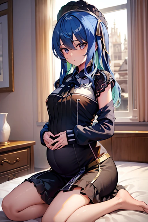 (((best quality, highres, masterpiece, uncensored, high quality, ultra detailed, extremely detailed CG, hiqcgbody, beautiful face, beautiful eyes, extremely awesome detailed CG unity 8K HDR wallpaper, perfect anatomy:1.1))), (extremely awesome detailed realistic, extremely awesome detailed 3d:1.0), (1girl, (((navy blue hair, streaked hair, middle hair, (hairs between eyes, crossed bangs:1.5), shiny hair, ojou curls)))), (((((tennis uniform, restrained, bound, collar, cuffs, skindantation, clothing aside, see through))))), (((((extremely awesome detailed deep-silky-healthy-lackwarm-foundational-baby face))))), (((((nsfw, peeing, pussy, creampie, blushing, crying, tears, crying, chubby, bed, Pregnant woman, bloated belly, cum, penis, tears, small breasts, nipples, large insertion, teeth, rolling eyes, vaginal, bondage, tongue, open mouth, crying with eyes open, ahegao, tongue out, (reverse suspended congressl,spread legs, all fours), restrained, fucked silly)))))