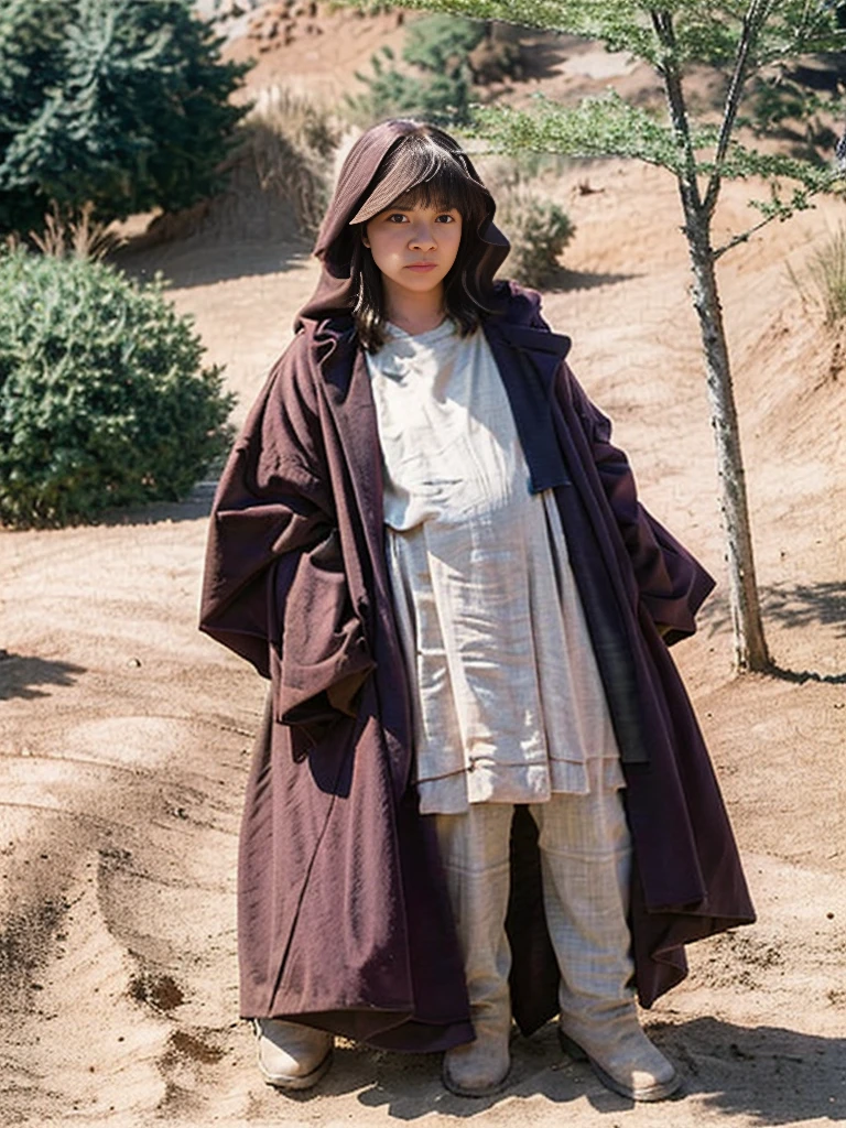 (Tatooine), outside the Skywalker home, in jedioutfit, masterpiece, (((full body portrait))) , wide angle