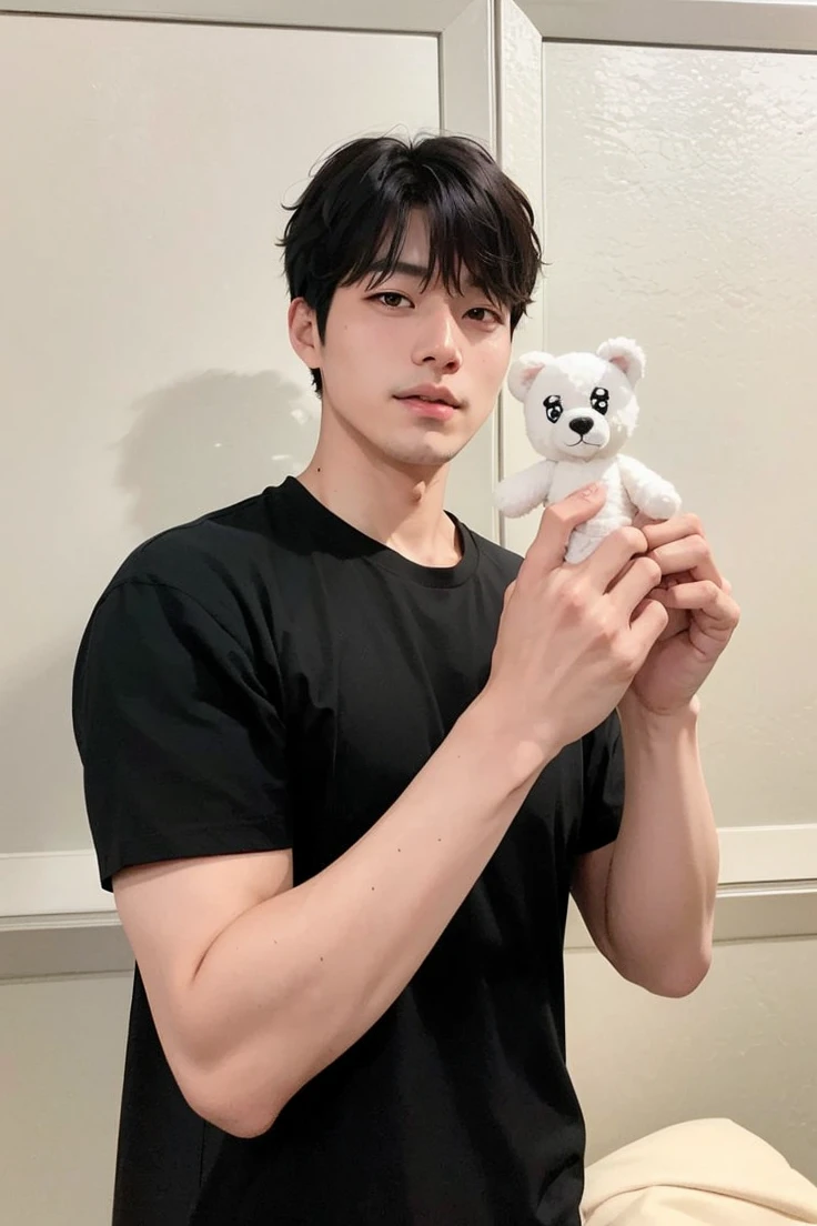 Arafed man holding a white teddy bear in his hands., kim taejin, jinyoung shin, kim doyoung, hyung tae, steven jung, Tanaka Suguru, who is siwoo, joongwon charles jeong, Yuya Nagai, hyung tae Kim, Hyung - Tae Kim, kousuke oono, hyung tae kim, Yasumoto Oka