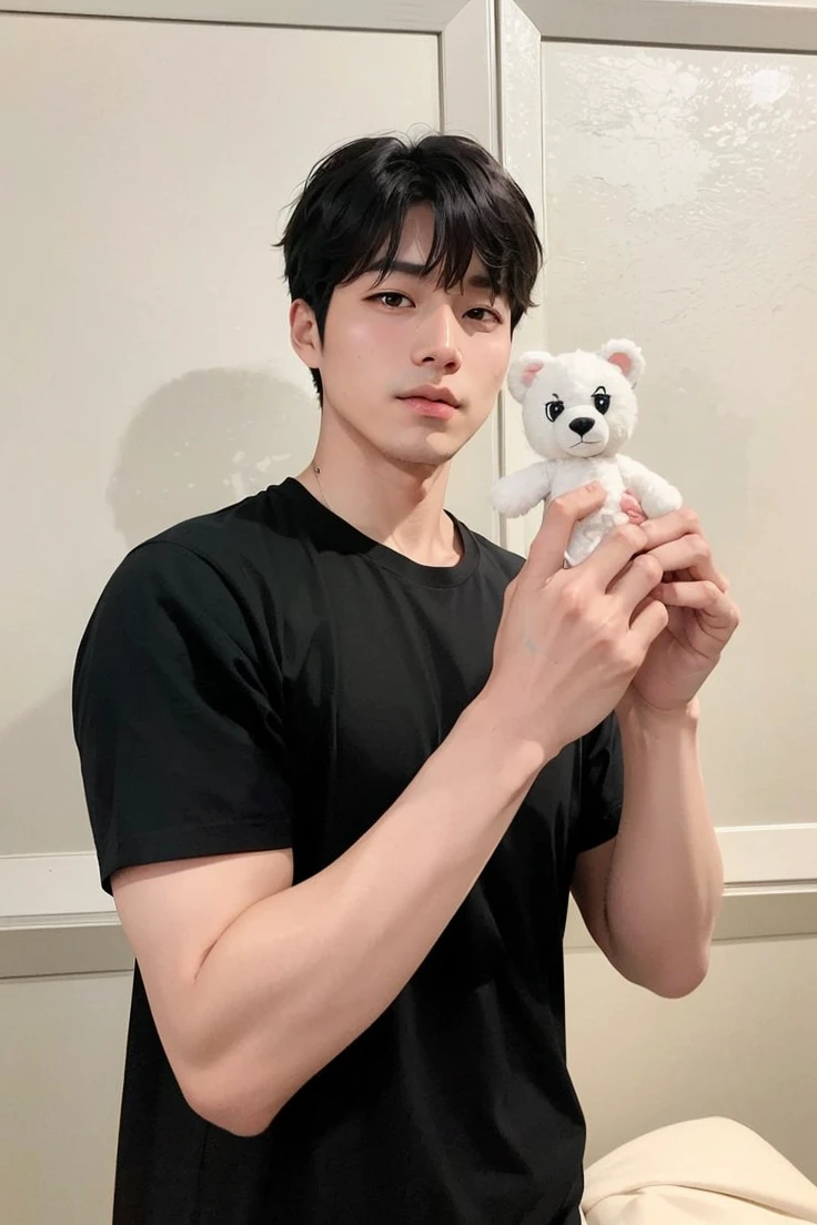Arafed man holding a white teddy bear in his hands., kim taejin, jinyoung shin, kim doyoung, hyung tae, steven jung, Tanaka Suguru, who is siwoo, joongwon charles jeong, Yuya Nagai, hyung tae Kim, Hyung - Tae Kim, kousuke oono, hyung tae kim, Yasumoto Oka