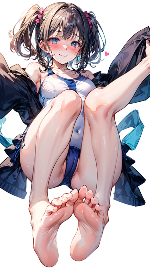 (Best quality, 8k, 32k, Masterpiece, UHD,:1.2),RAW, 1girl,ultra cute , natural lighting,transparent shining eyes, 20yo ,fair complexion, ((old school swimsuit)), Closeup shot, wedgie,show off panties, shy smiling, medium hair, (ecstasy:1.3) ,(slut:1.2), (vulgarity:1.3), (fucked silly:1.1),(steam:1.1),(wet:0.8),(trembling:0.8),(tears:0.7) ,(drooling:0.6),(sweat:0.8), embarrassed, blush,, ((White Background)), From Below, legs up, panties shot, bare foot