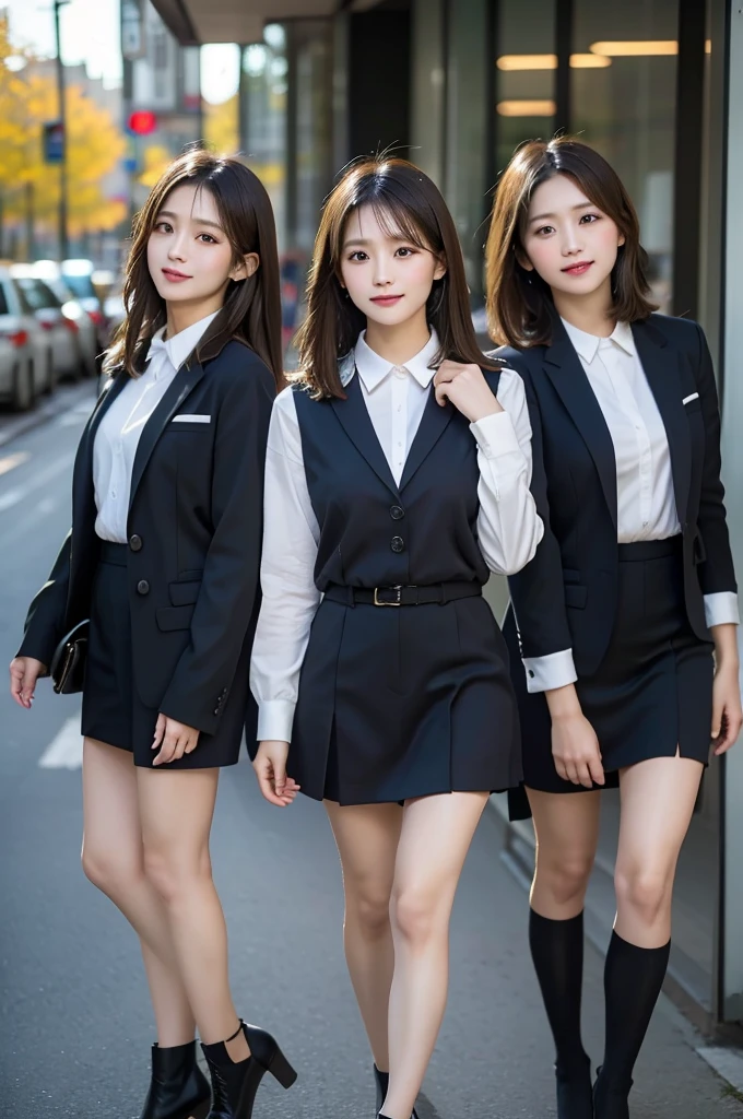 Three Beauties,Wearing the same uniform