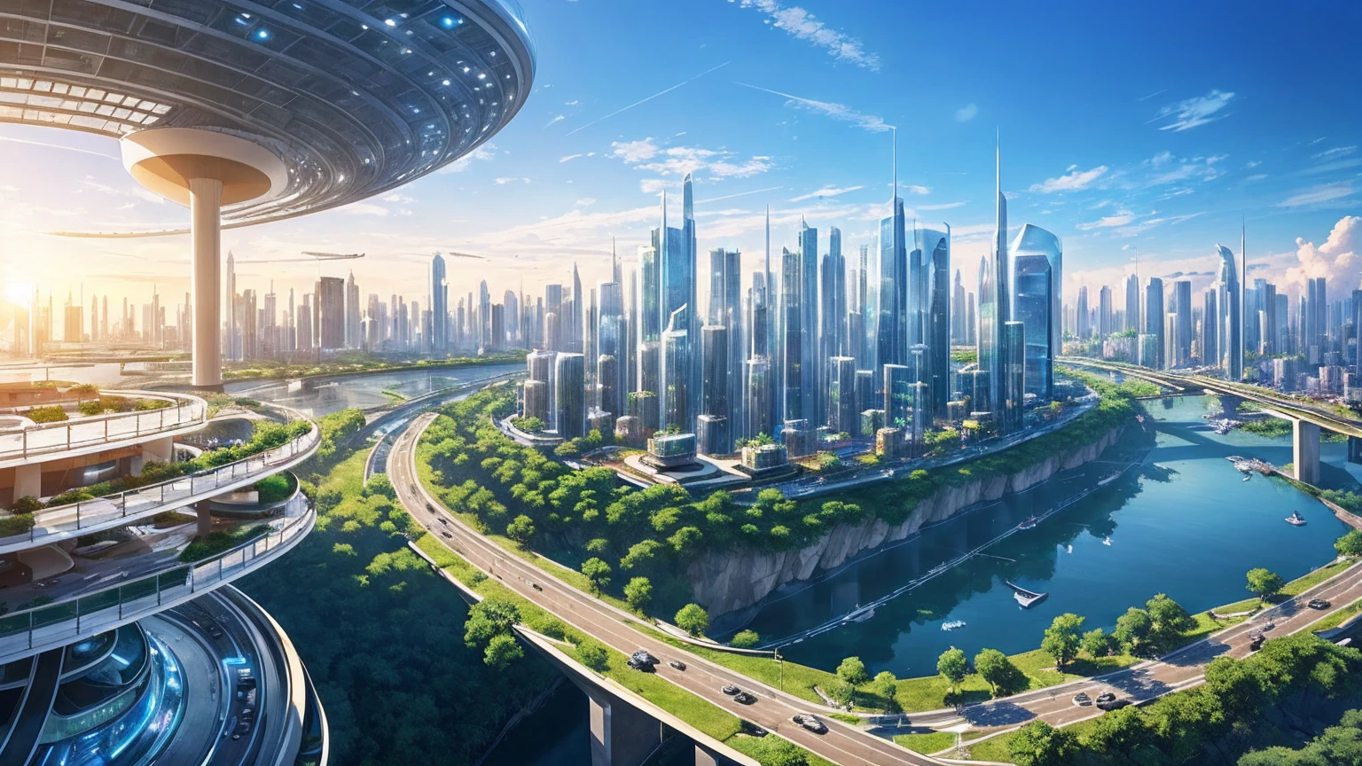 (Best quality,4K,8K,A high resolution,Masterpiece:1.2),Ultra-detailed,(Realistic,Photorealistic,photo-realistic:1.37),Futuristic floating city,Futuristic technology,Huge urban high-tech tablet platform,Airship,Floating in the sky,Futuristic city,Small airships around,High-tech hemispherical platform,Colorful lights,Advanced architecture,modernn architecture,skyscrapper,Access the cloud,Scenic beauty,view over city,Impressive design,Blend seamlessly with nature,energetic and vibrant atmosphere,Futuristic transportation system,Parking is suspended,Transparent path,Lush greenery,Sky gardens,cascading waterfalls,Magnificent skyline,reflections on the water,Sparkling river,Architectural innovation,futuristic skyscrapers,Transparent dome,The shape of the building is unusual,Elevated walkway,Impressive skyline,Glowing lights,Futuristic technology,Minimalist design,Scenic spots,Panoramic view,Cloud Piercing Tower,Vibrant colors,epic sunrise,epic sunset,Dazzling light display,magical ambiance,The future city,Urban Utopia,LuxuryLifestyle,Innovative energy,sustainable development,Smart city technology,Advanced infrastructure,Tranquil atmosphere,Nature and technology live in harmony,Awesome cityscape,Unprecedented urban planning,Architecture connects seamlessly with nature,High-tech metropolis,A cutting-edge engineering marvel,The future of urban living,Visionary architectural concept,Energy-efficient buildings,Harmony with the environment,A city floating above the clouds,Utopian dreams become reality,The possibilities are endless,State-of-the-art transportation network,Green energy integration,Innovative materials,Impressive holographic display,Advanced communication system,Breathtaking aerial view,Quiet and peaceful environment,Modernist aesthetics,Ethereal beauty