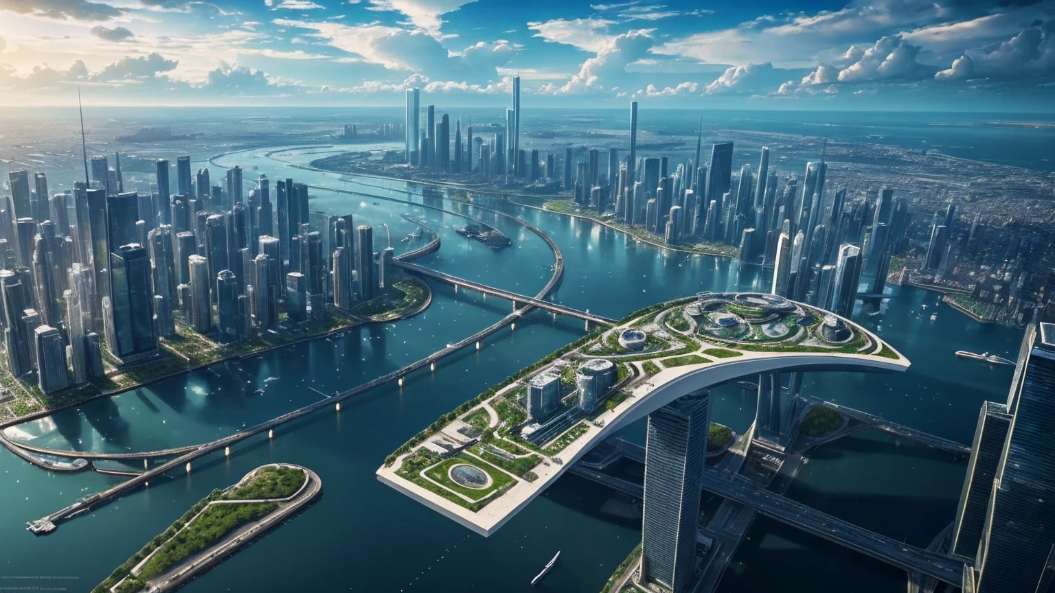 (Best quality,4K,8K,A high resolution,Masterpiece:1.2),Ultra-detailed,(Realistic,Photorealistic,photo-realistic:1.37),Futuristic floating city,Futuristic technology,Huge urban high-tech tablet platform,Airship,Floating in the sky,Futuristic city,Small airships around,High-tech hemispherical platform,Colorful lights,Advanced architecture,modernn architecture,skyscrapper,Access the cloud,Scenic beauty,view over city,Impressive design,Blend seamlessly with nature,energetic and vibrant atmosphere,Futuristic transportation system,Parking is suspended,Transparent path,Lush greenery,Sky gardens,cascading waterfalls,Magnificent skyline,reflections on the water,Sparkling river,Architectural innovation,futuristic skyscrapers,Transparent dome,The shape of the building is unusual,Elevated walkway,Impressive skyline,Glowing lights,Futuristic technology,Minimalist design,Scenic spots,Panoramic view,Cloud Piercing Tower,Vibrant colors,epic sunrise,epic sunset,Dazzling light display,magical ambiance,The future city,Urban Utopia,LuxuryLifestyle,Innovative energy,sustainable development,Smart city technology,Advanced infrastructure,Tranquil atmosphere,Nature and technology live in harmony,Awesome cityscape,Unprecedented urban planning,Architecture connects seamlessly with nature,High-tech metropolis,A cutting-edge engineering marvel,The future of urban living,Visionary architectural concept,Energy-efficient buildings,Harmony with the environment,A city floating above the clouds,Utopian dreams become reality,The possibilities are endless,State-of-the-art transportation network,Green energy integration,Innovative materials,Impressive holographic display,Advanced communication system,Breathtaking aerial view,Quiet and peaceful environment,Modernist aesthetics,Ethereal beauty
