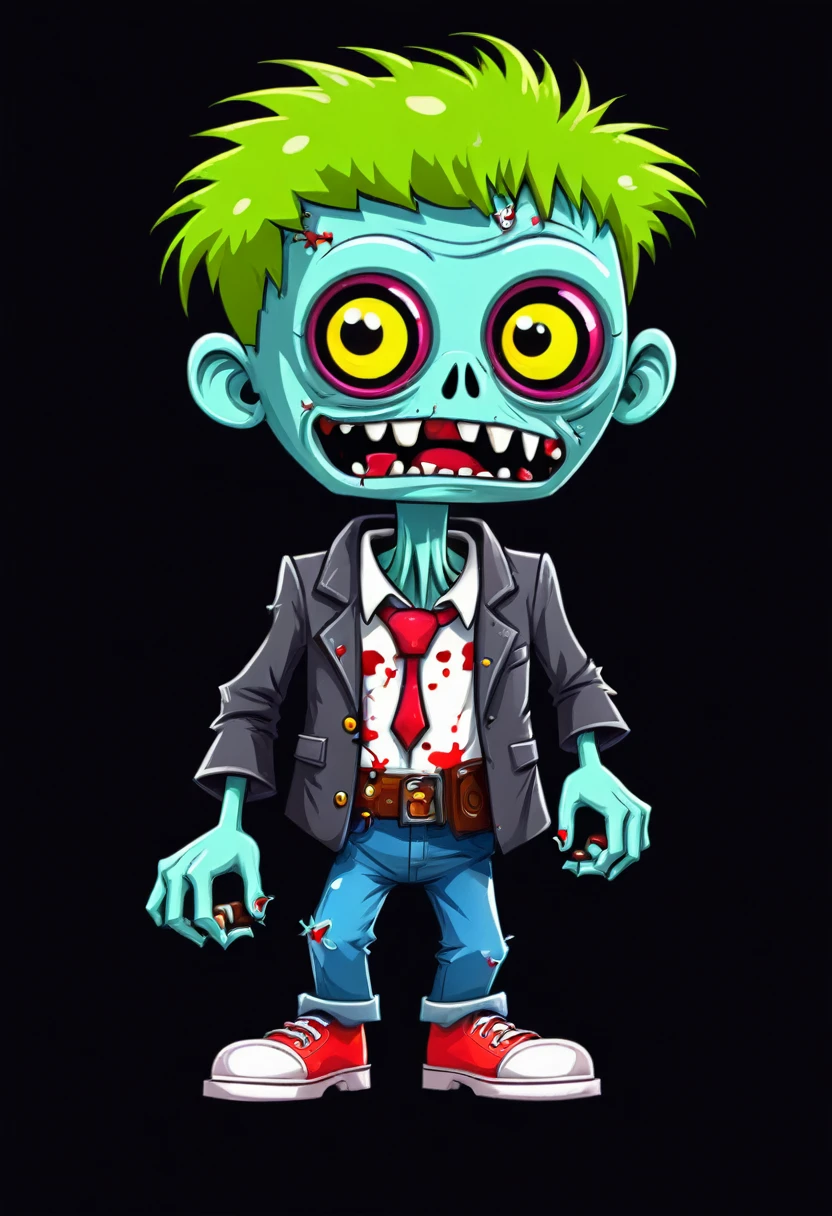 2D image, funny cartoon zombie holding photo camera, full posture, solid black background
