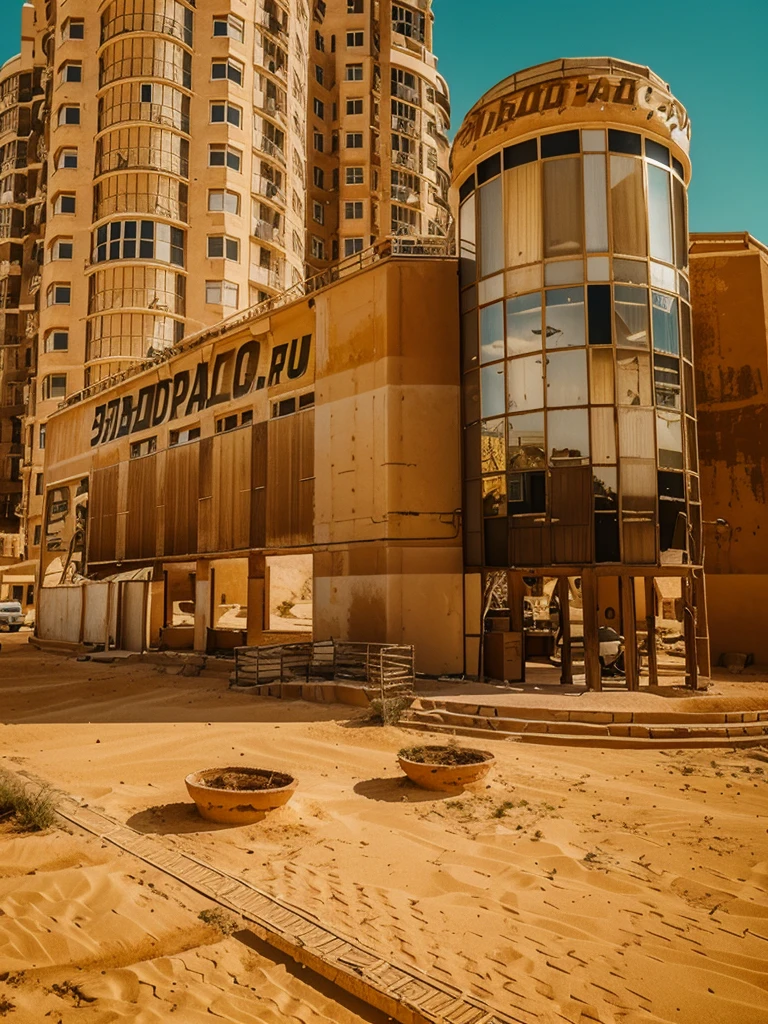 building standing in the middle of the desert, heat, savannah