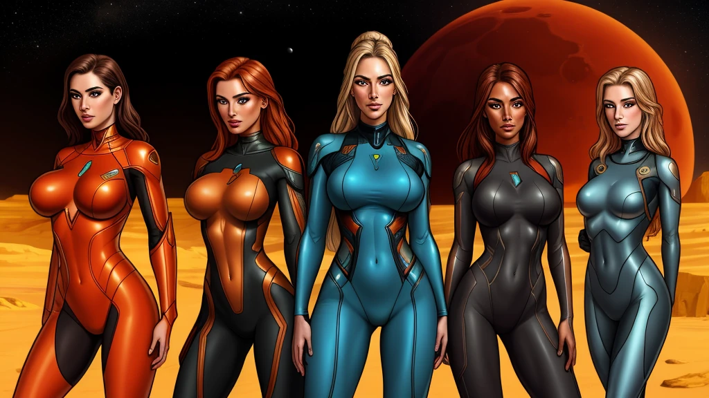 girls on Mars, amazons, body suit, futuristic space suit