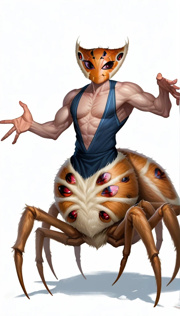 score_9_up, (clear simple background, white background, papyrus background), different views, 1boy, ((adult)),
(spider boy, _mature, anthro, (Arachne), [spider body, human body:0.5], taur), solo, (male), (full-bodied, athletic body, cute face, focus), beautiful, (dressed)
