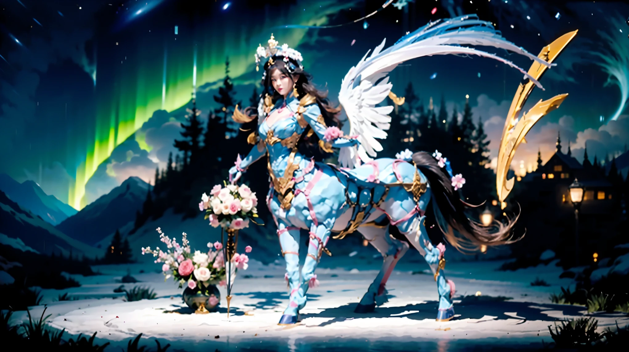 In the beautiful illustration of this super-grand scene,The ultra-long-distance lens shows us(More than eight distinctive and beautiful female centaurs,Half Man, half horse,Half Man, half horse,Princess:2.7),Their Personality、Distinctive and vivid features。from(shining, Angelic, snow-white centaur from heaven:1.1),arrive(噩梦般的火红色Half Man马被火焰包围:1.1)、再arrive(绿色Half Man马, The wind spirit flying in the sky:1.1)、再arrive有(独角蓝色Half Man马被闪电包围:1.1),arrive(A mechanical mecha with shining metallic light:1.1)、再arrive(身披彩色龙鳞皮革的强大龙形Half Man马:1.1)、再arrive(A slender elven centaur that is graceful and agile:1.1)Elegantly put on a flower crown、arrive(Enchanting and charming Tiflin centaurs:1.1)、再arrive(拥有难以言喻的性感感觉的魅魔Half Man马:1.1)。每个Half Man马角色都充分展现出他独特的风格。The illustration uses advanced artistic techniques and tools,Use nesting、Weaving、Editing、view、interlude、Montage and other artistic techniques,Divide the scene into parts according to geometric arrangement,Each part corresponds to a role,from而更有效地利用了空间,让八个Half Man马同时存在于一张图片中,(The style tends to be weird、Hayao Miyazaki、Aesthetic、Unspeakable:3.3)。Advanced brush tools via Midjourney、Color Palette、Material packsand模型包、Texture tools,对于每个Half Man马, Exquisite props are designed to increase racial characteristics、Clothing and physical features,Enhances the character's personality and visual appeal,(Stunning landscapes in illustrations,The sky is changing、rainbow、aurora、Stars and Moon,Incorporating iconic landmarks such as Mount Everest,and fireworks、Tranquil lake、Natural and urban elements of waves and neon lights,Create a magical atmosphere:1.5),Centaurs demonstrate their unique abilities and equipment in a variety of environments,This is true even in extreme alien landscapes。Using Midjourney's Tools、Material packs、Texture tools、The color palette makes depicting details vivid and Practical,from复杂的发型and以及不同的种族特质、Body、Appearance characteristics、服装arrive真实的纹理,Greatly improved the realism of the Centaurs and their surroundings,The fusion of multiple art styles adds vitality to the characters'Movement at all angles,The overall visual experience is further enriched。The final illustration is described as "masterpiece",It has the following characteristics "best quality" and "Practical",Show details of the creative process、Level of creativity and craftsmanship。 Human Development Report,(Reality,masterpiece品质,best quality)