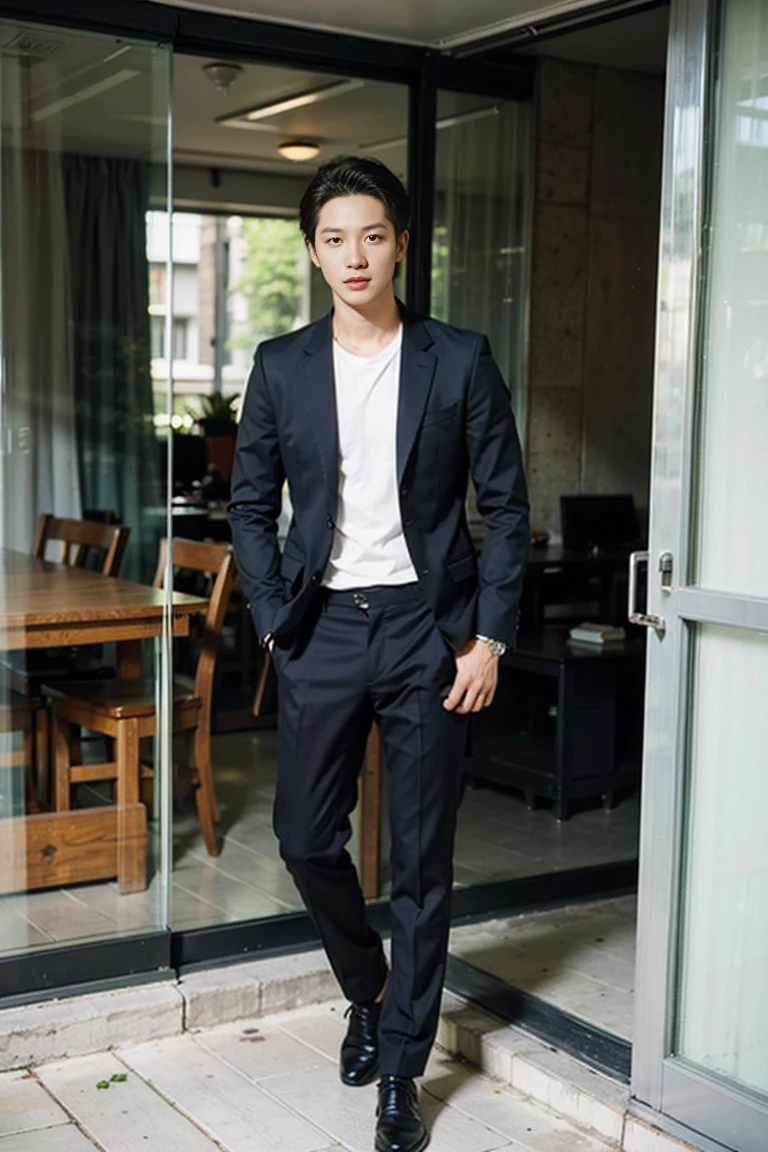 (Masterpiece, best quality:1.2), Take realistic photos of handsome men. casual outfit, standing on the window